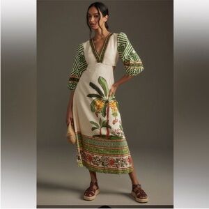 FarmRio Palm V-Neck Midi Dress size XS